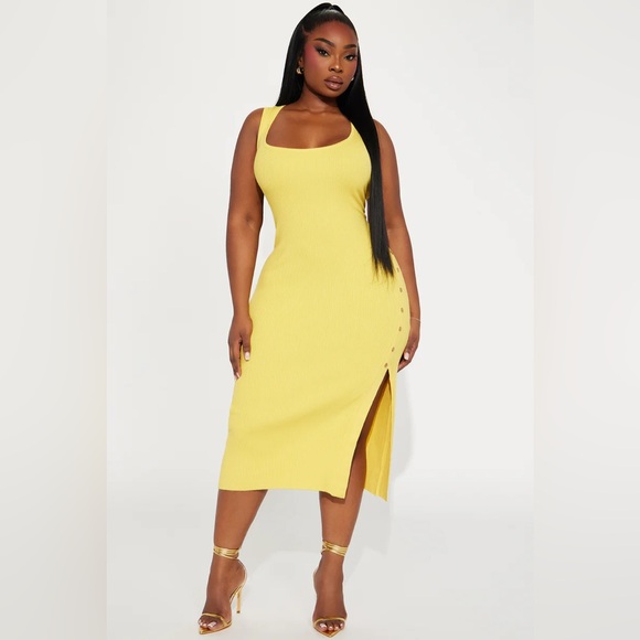 Fashion nova - Miranda Sweater Midi Dress - Yellow - Picture 5 of 8